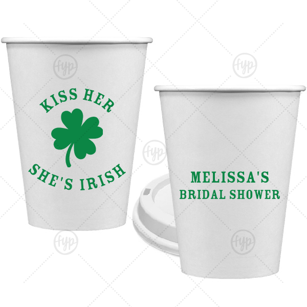 Kiss Me I'm Irish Cup 12-oz. Single Wall Paper Hot Cup (Ink)
