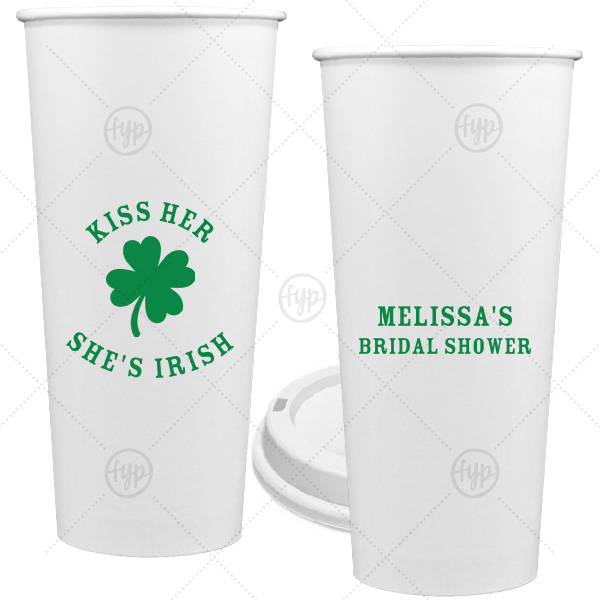 Kiss Me I'm Irish Cup 24-oz. Single Wall Paper Hot Cup (Ink)