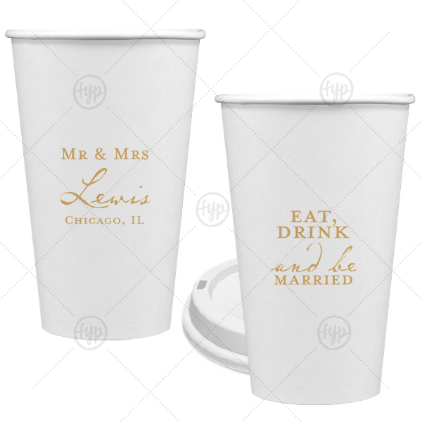 Modern Script Mr & Mrs Cup 16-oz. Single Wall Paper Hot Cup (Ink)