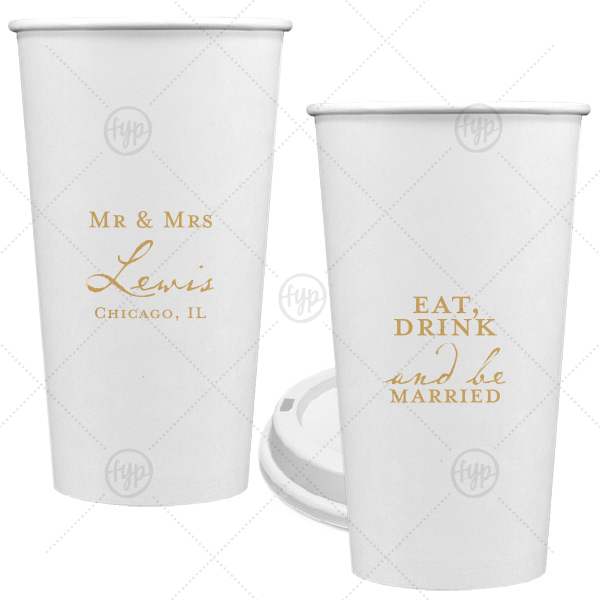Modern Script Mr & Mrs Cup 20-oz. Single Wall Paper Hot Cup (Ink)