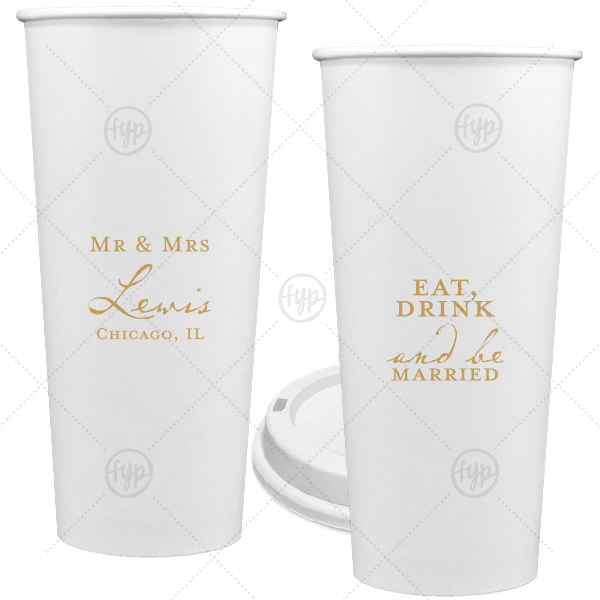 Modern Script Mr & Mrs Cup 24-oz. Single Wall Paper Hot Cup (Ink)
