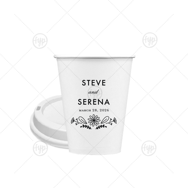 Floral Flourish Wedding Cup 8-oz. Single Wall Paper Hot Cup (Ink)