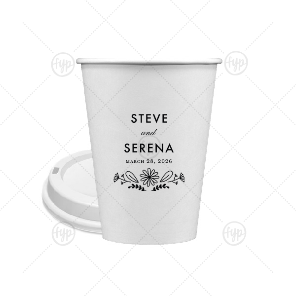 Floral Flourish Wedding Cup 12-oz. Single Wall Paper Hot Cup (Ink)