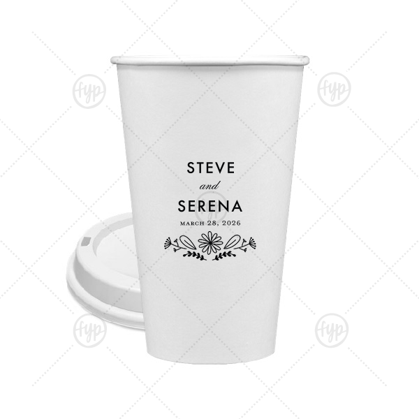 Floral Flourish Wedding Cup 16-oz. Single Wall Paper Hot Cup (Ink)