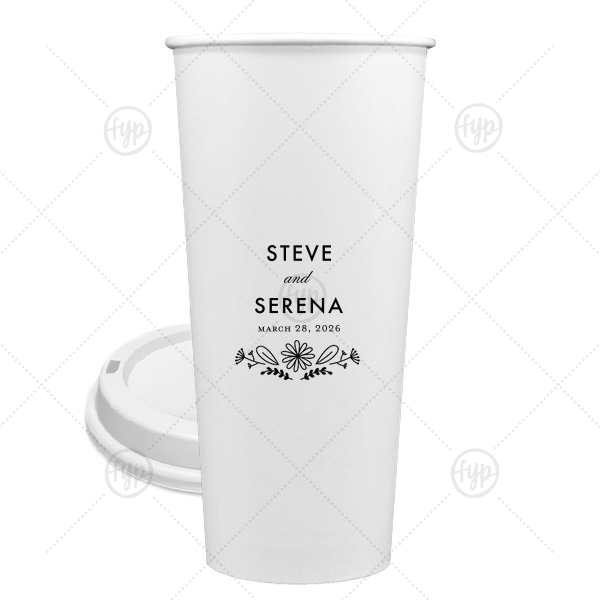 Floral Flourish Wedding Cup 24-oz. Single Wall Paper Hot Cup (Ink)