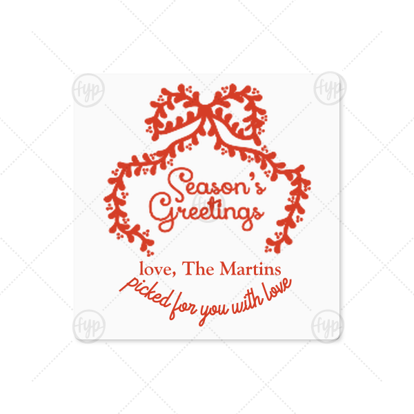 Season's Greetings Bow Label Square Label (Ink)