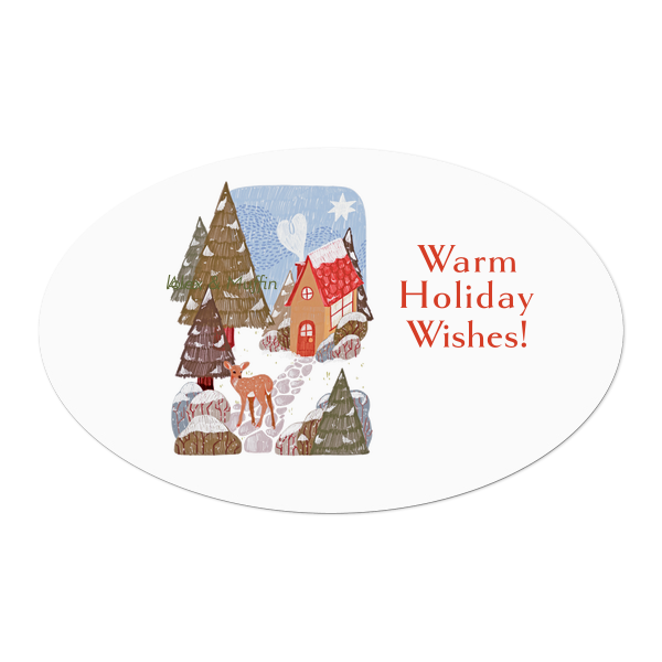 Warm Holiday Wishes Label Oval Label (Ink)