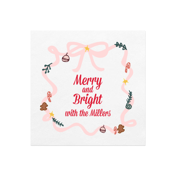 Merry And Bright Holiday Bows Napkin Cocktail Napkin (Photo)