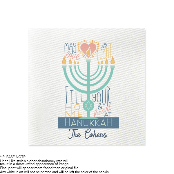 Love and Light Hanukkah Full Color Napkin Cocktail Napkin (Photo)