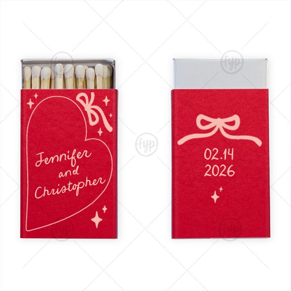 Hand-drawn Heart & Bow Matches Classic Matchbox (Foil)