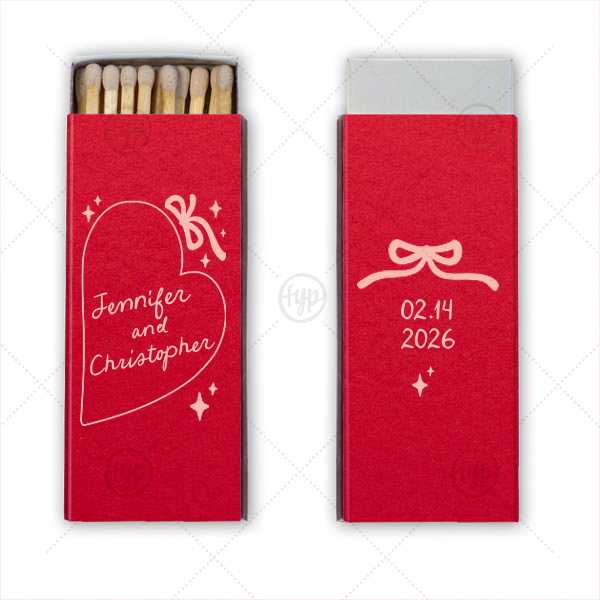 Hand-drawn Heart & Bow Matches Candle Matchbox (Foil)