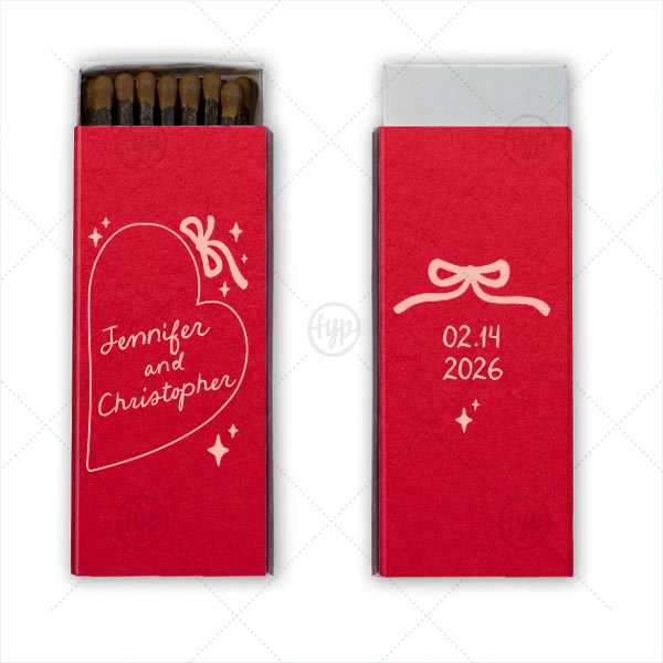 Hand-drawn Heart & Bow Matches Cigar Matchbox (Foil)