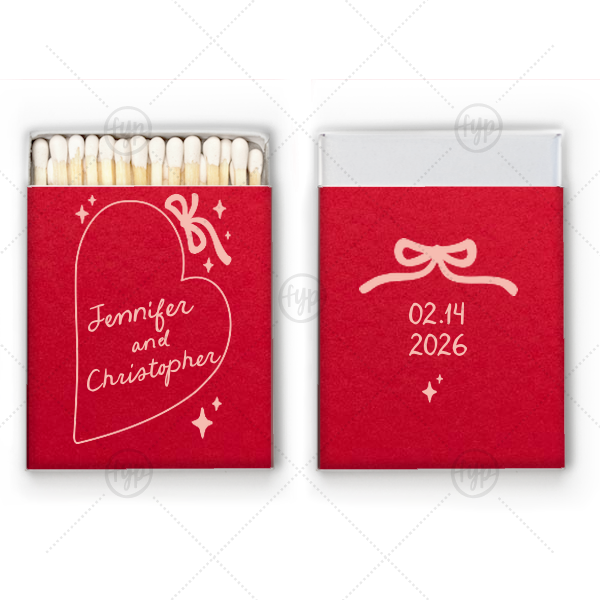 Hand-drawn Heart & Bow Matches Square Matchbox (Foil)