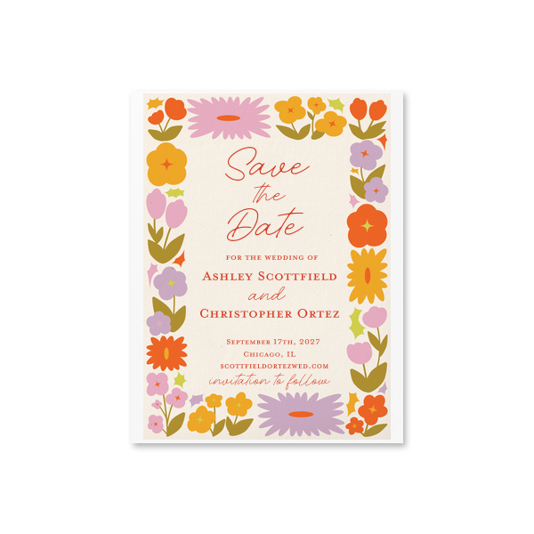 Flower Garden Border Full Color Invitation Details Card (Photo)