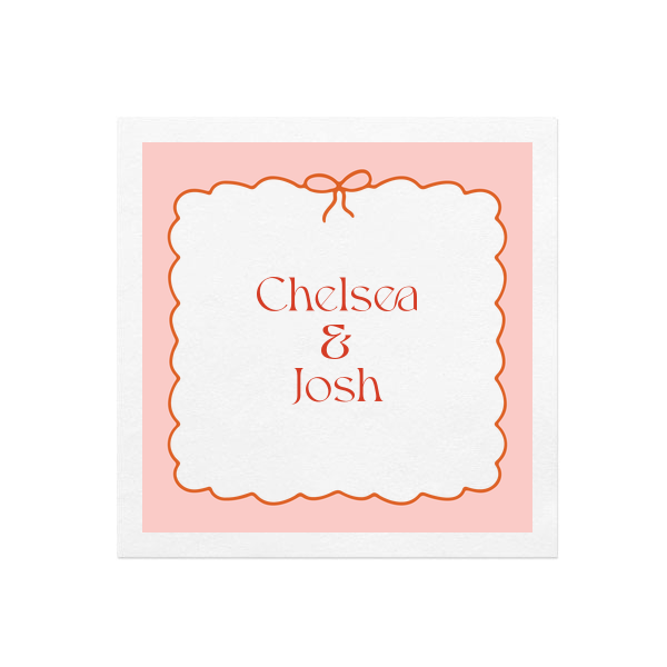 Pink Border & Ribbon Photo Napkin Cocktail Napkin (Photo)