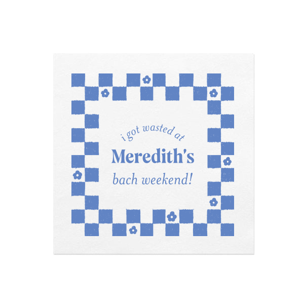 Checkered Floral Border Full Color Napkin Cocktail Napkin (Ink)