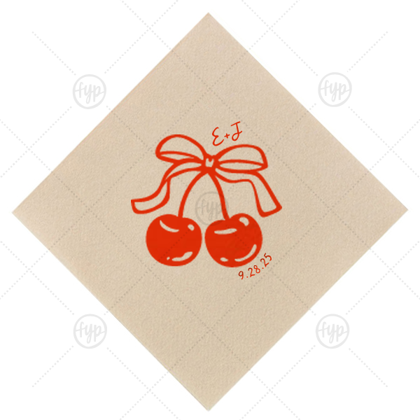 Cherry Bow Initials Napkin Cocktail Napkin (Foil)