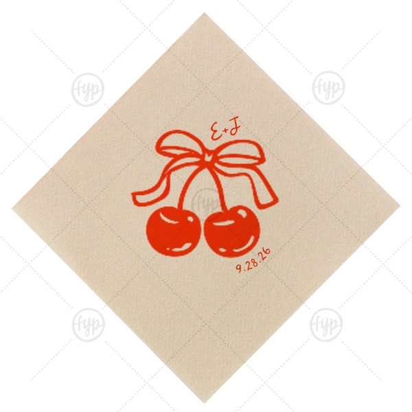 Cherry Bow Initials Napkin Cocktail Napkin (Foil)