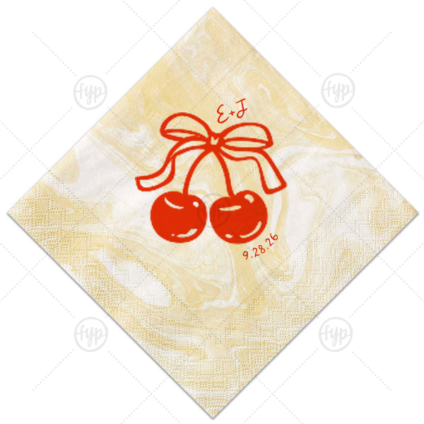 Cherry Bow Initials Napkin Cocktail Napkin (Foil)