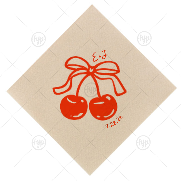 Cherry Bow Initials Napkin Petite Cocktail Napkin (Foil)
