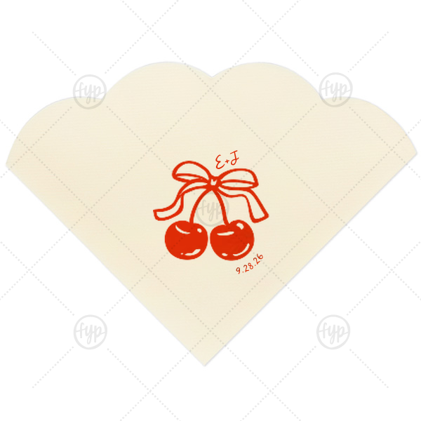 Cherry Bow Initials Napkin Scalloped Luncheon Napkin (Foil)