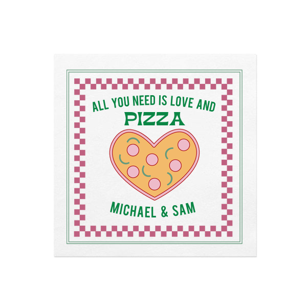 Love and Pizza Full Color Napkin Cocktail Napkin (Photo)