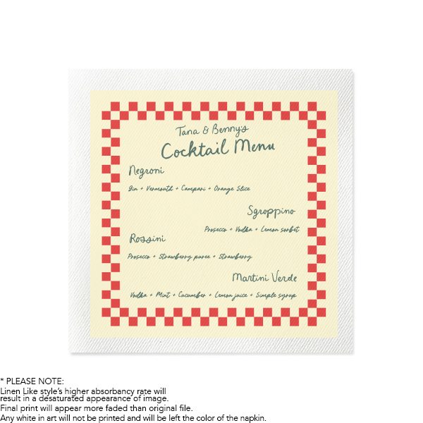 Pizza Parlor Menu Photo Napkin Custom Photo Cocktail Napkins