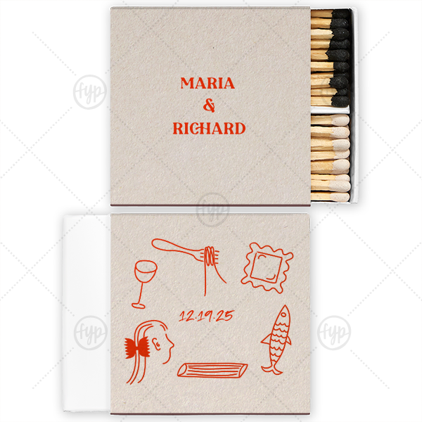Pasta Party Hand Drawn Matchbox Two-Chamber Matchbox (Foil)