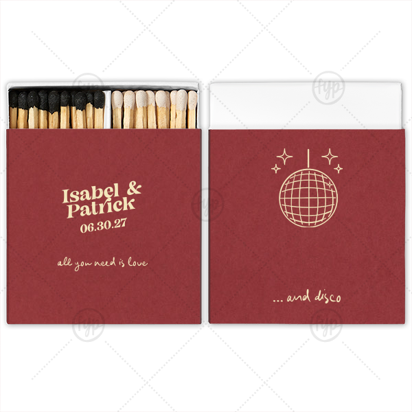 Love and Disco Wedding Matchbook Two-Chamber Matchbox (Foil)
