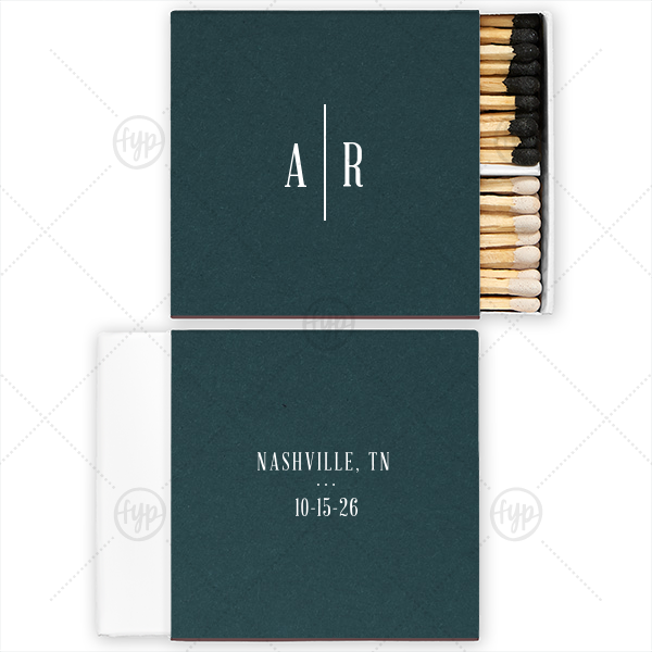 Stately Love Initials Wedding Match Two-Chamber Matchbox (Foil)