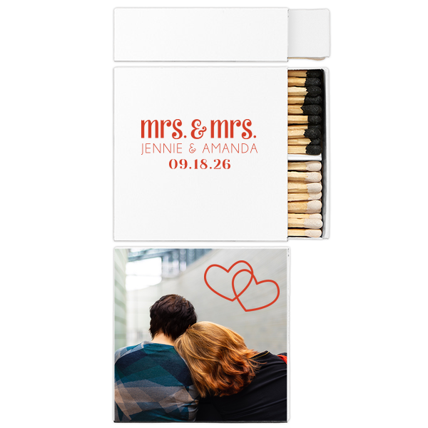 Mrs & Mrs Hearts Custom Photo Match Two-Chamber Matchbox (Photo)