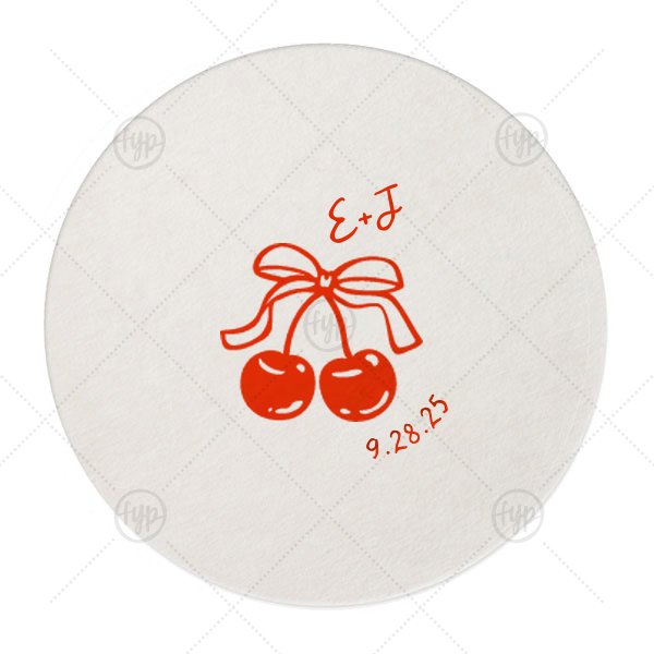 Cherry Bow Initials Coaster Round Coaster (Foil)