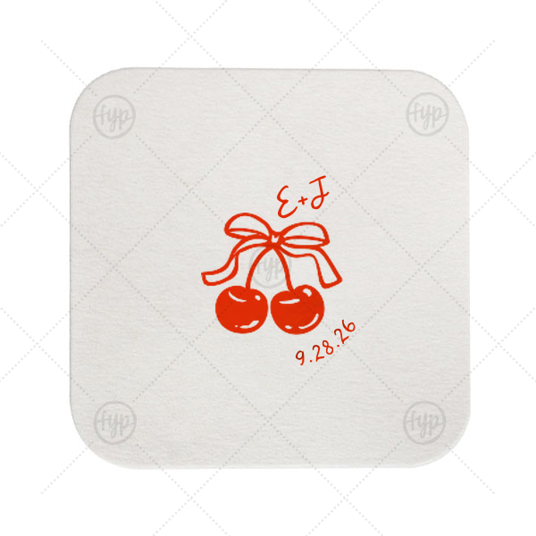 Cherry Bow Initials Coaster Square Coaster (Foil)