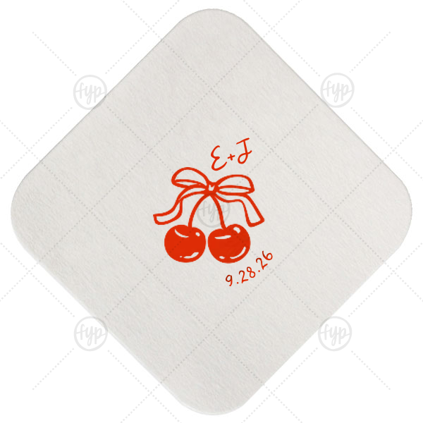 Cherry Bow Initials Coaster Square Coaster (Foil)