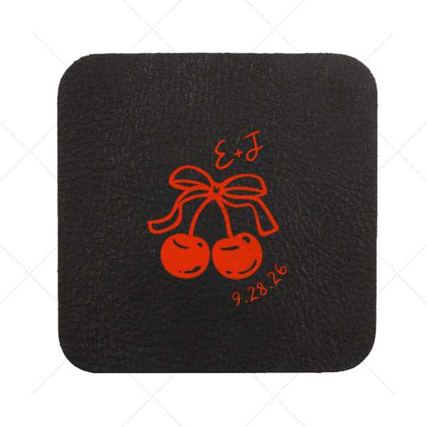 Cherry Bow Initials Coaster Square Leather Coaster (Foil)