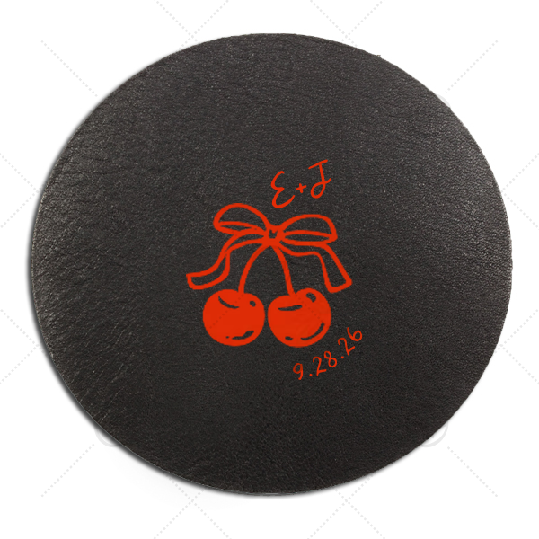 Cherry Bow Initials Coaster Round Leather Coaster (Foil)