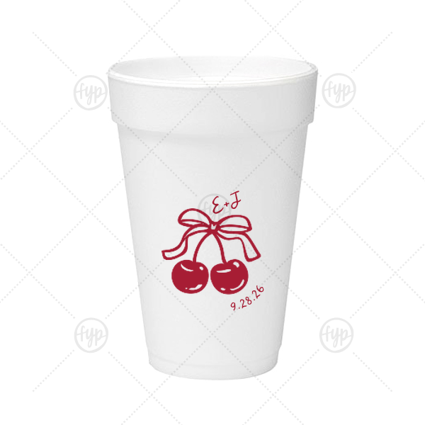Cherry Bow Initials Cup 16-oz. Styrofoam Cup (Ink) 