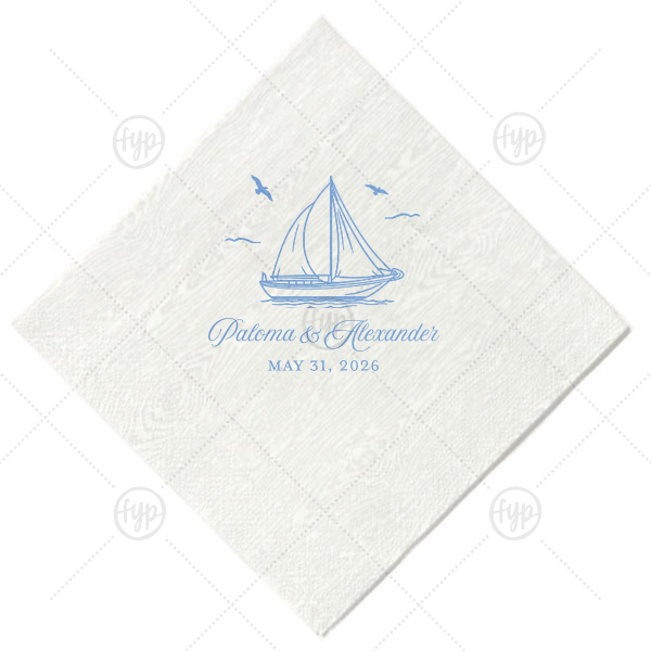 Sailboat Nautical Nuptial Napkin Cocktail Napkin (Foil)