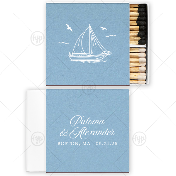 Sailboat Nautical Nuptial Matchbox Two-Chamber Matchbox (Foil)