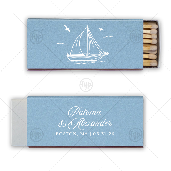 Sailboat Nautical Nuptial Matchbox Candle Matchbox (Foil)