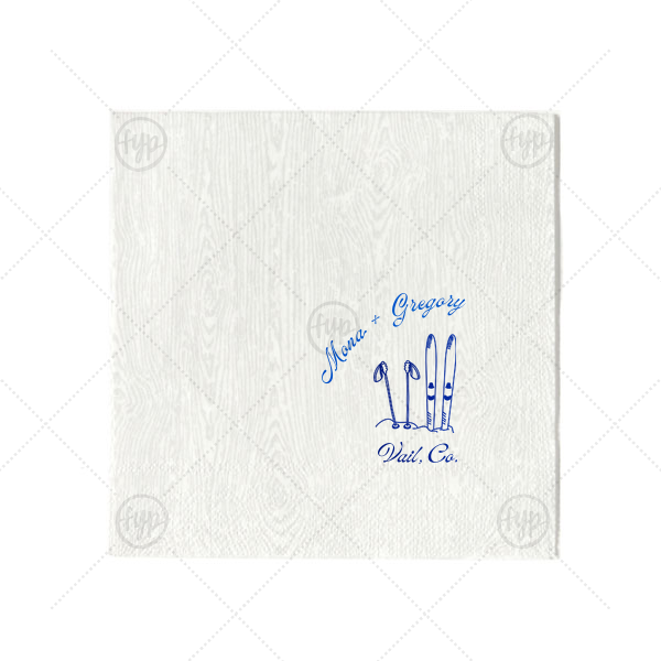 Couples Ski Napkin Cocktail Napkin (Foil)
