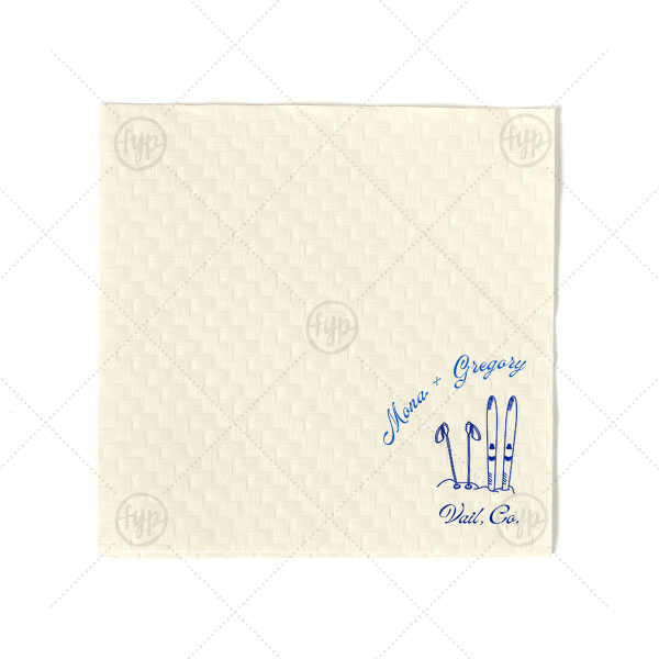 Couples Ski Napkin Cocktail Napkin (Foil)