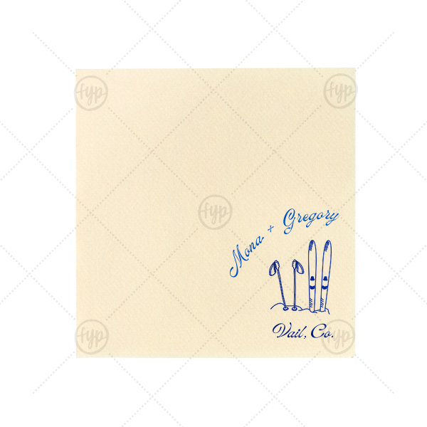 Couples Ski Napkin Petite Cocktail Napkin (Foil)