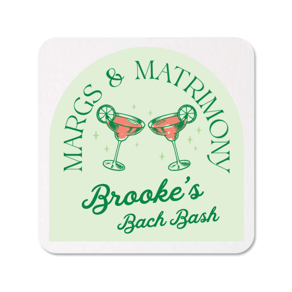 Margs and Matrimony Bachelorette Coaster Square Coaster (Photo)