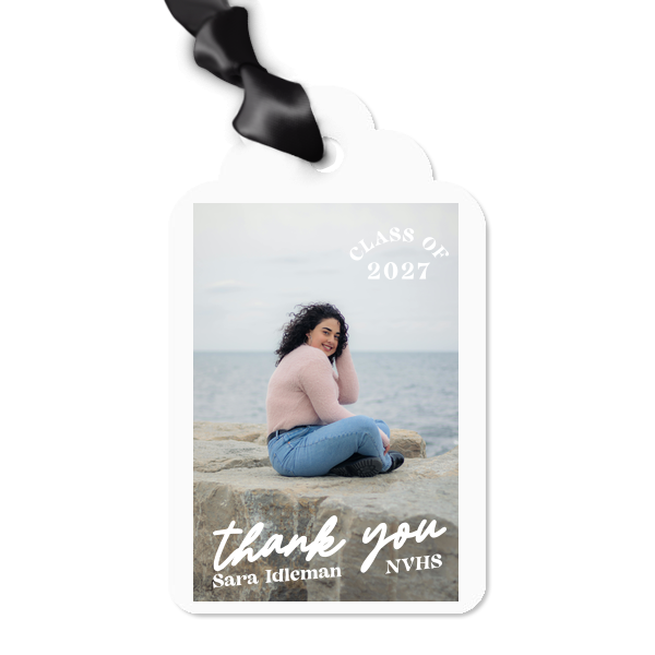 Bold Script Graduation Custom Photo Gift Tag Round Arch Gift Tag (Photo)