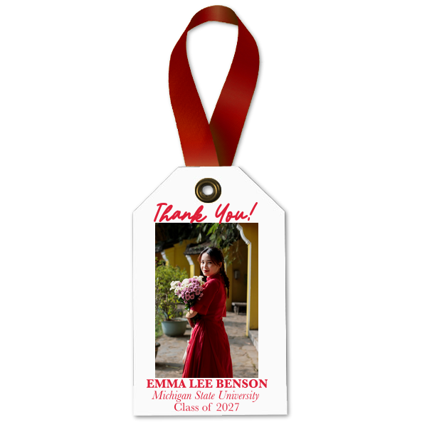 Script Thank You Class Of Graduation Custom Photo Gift Tag Wine Bottle Gift Tag (Photo)