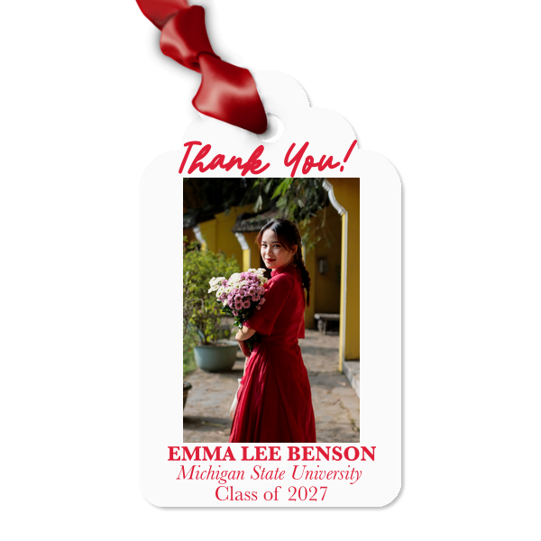 Script Thank You Class Of Graduation Custom Photo Gift Tag Round Arch Gift Tag (Photo)