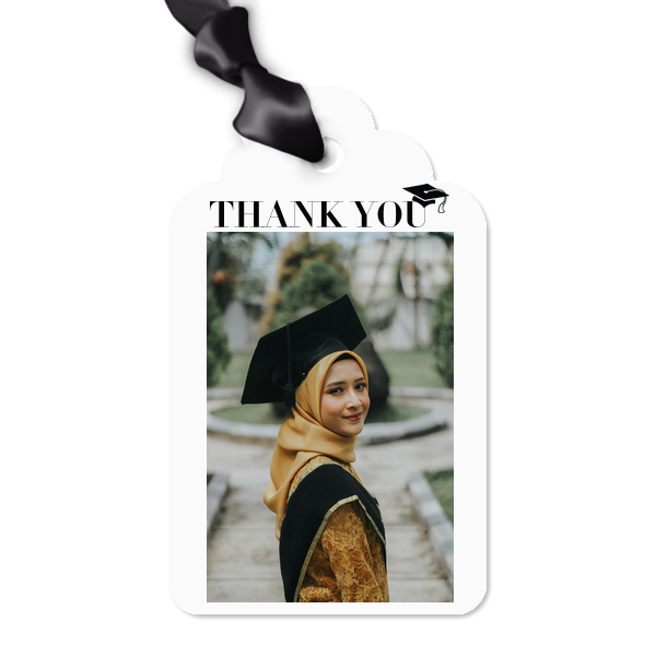 Thank You Graduation Cap Custom Photo Gift Tag Round Arch Gift Tag (Photo)
