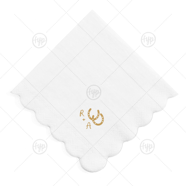 Horseshoe Initials Scalloped Napkin Cocktail Napkin (Foil)