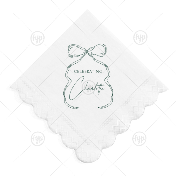 Bow With Name Scalloped Napkin Cocktail Napkin (Foil)